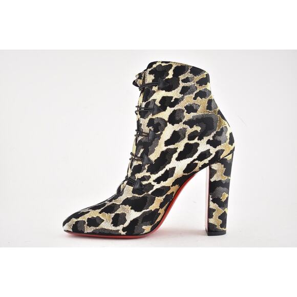 Christian Louboutin Lady See 100 Black Gold Lurex Feline Heel Ankle Bootie 37.5 - Picture 6 of 9